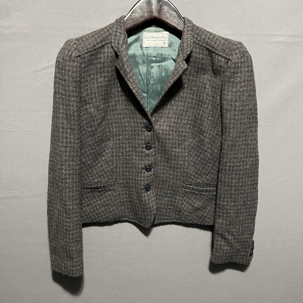 Vintage Levi Strauss & Co. Blazer Womens 14‎ Gray Wool Tweed Herringbone Lined